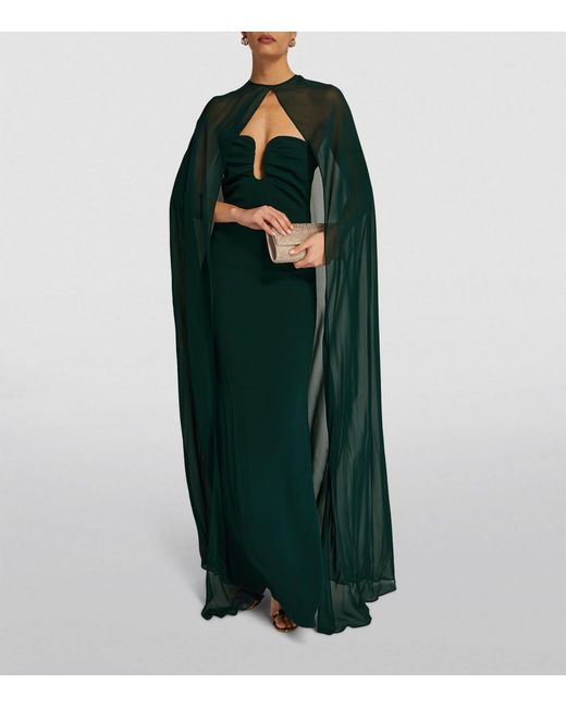 Roland Mouret Green Cape-detail Strapless Gown