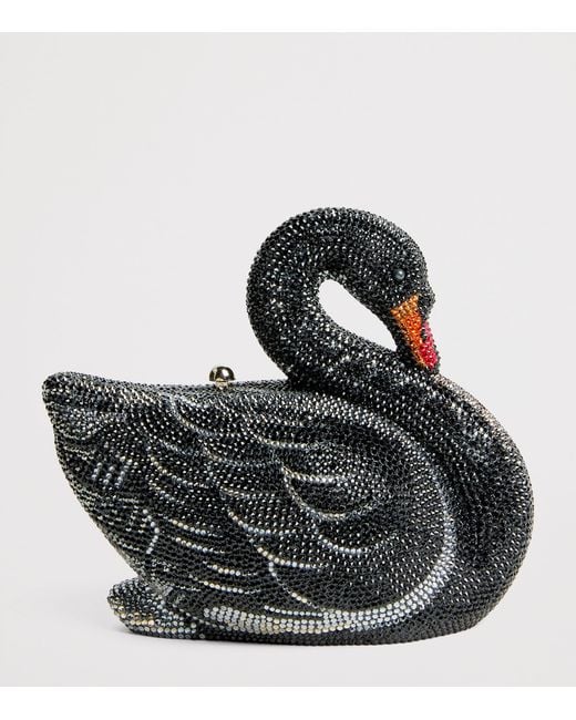 Judith Leiber Black Embellished Swan Clutch Bag