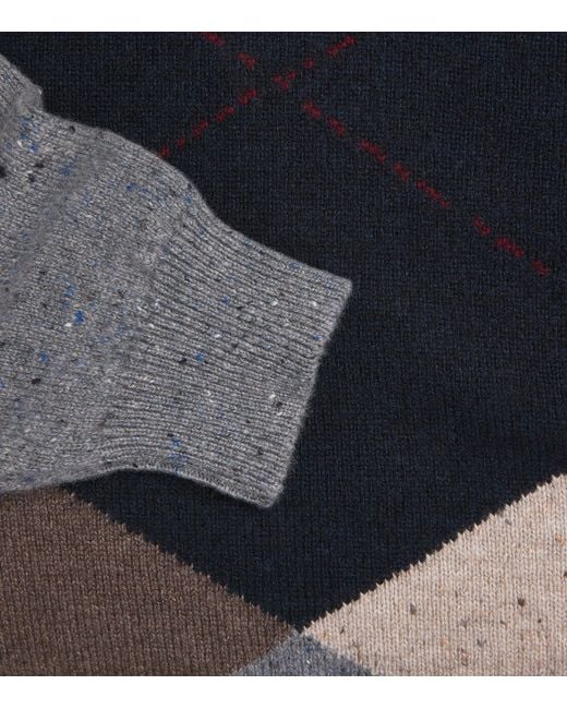 Johnstons Gray Cashmere Exploded Argyle Sweater for men
