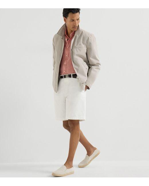 Brunello Cucinelli White Cotton Gabardine Bermuda Shorts for men