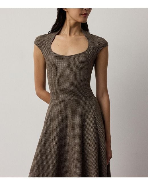 Ralph Lauren Brown Wool-Silk Tweed Maisey Midi Dress