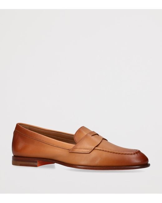 Santoni Brown Leather Famed Loafers