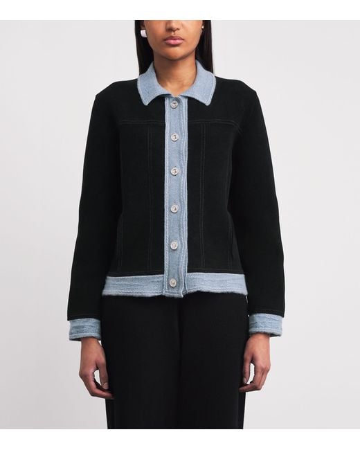 Barrie Black Cashmere-Blend Suede-Effect Denim Jacket
