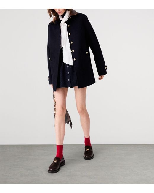 Maje Blue Wool-Blend Collared Jacket