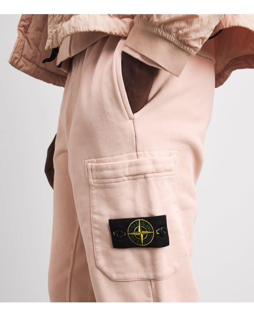 Stone Island Pink Cotton Compass Cargo Sweatpants for men