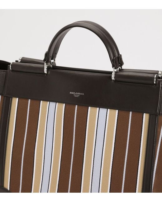 Dolce & Gabbana Brown Striped Sicily Tote Bag for men