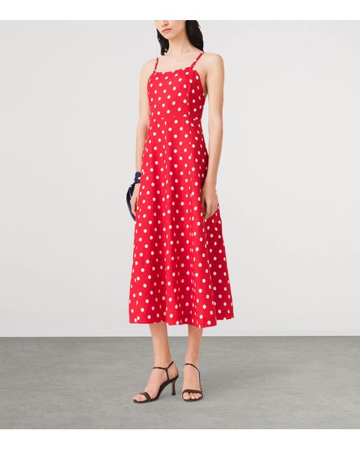Maje Red Linen-Blend Polka-Dot Maxi Dress