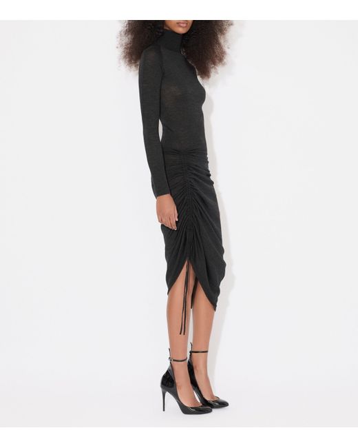 Alaïa Black Ruched Midi Dress