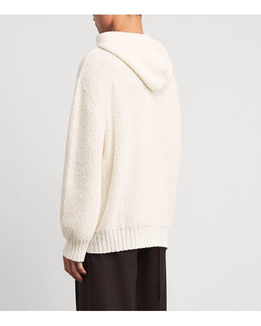 Commas White Cotton Knit Hoodie for men