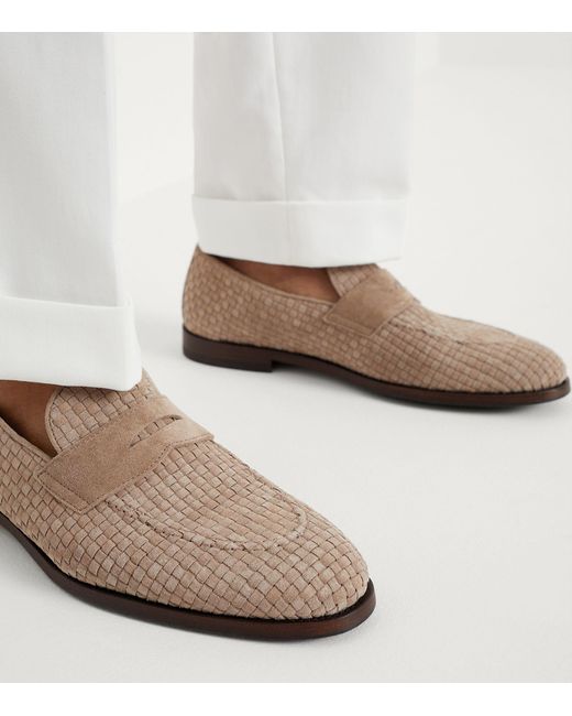 Brunello Cucinelli Natural Woven Suede Loafers for men