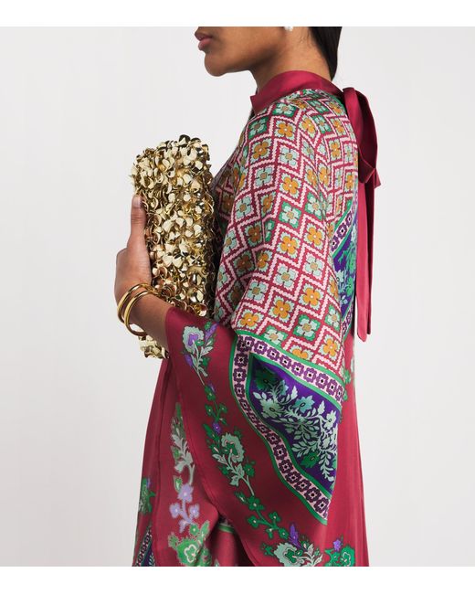 LaDoubleJ Red Silk Geometric Print Magnifico Maxi Dress