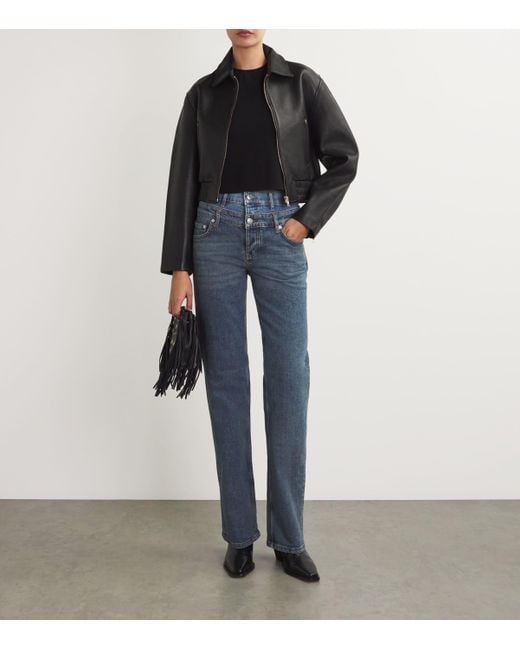 Maje Blue Double-Waistband Straight Jeans