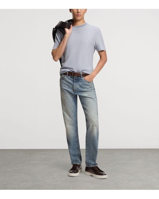 Boss Blue Stonewashed Straight Jeans for men