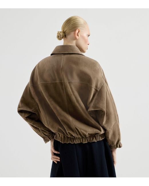 Brunello Cucinelli Brown Suede Bomber Jacket