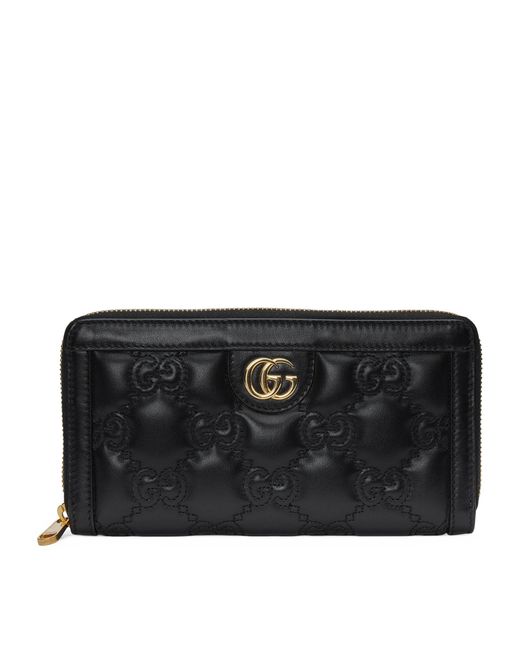 Gucci Black Matelassé Leather Gg Zip-around Wallet
