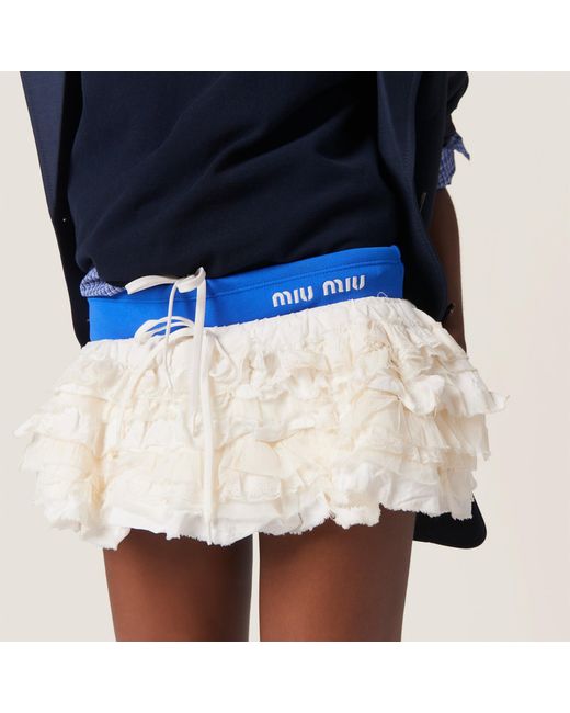 Miu Miu White Slubbed Canvas Mini Skirt