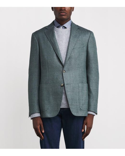 Canali Green Wool-Blend Tailored Blazer for men