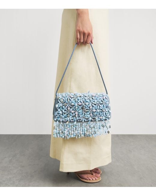 Cult Gaia Blue Embellished Idalia Shoulder Bag
