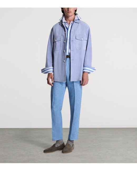 Dunhill Blue Suede Overshirt for men