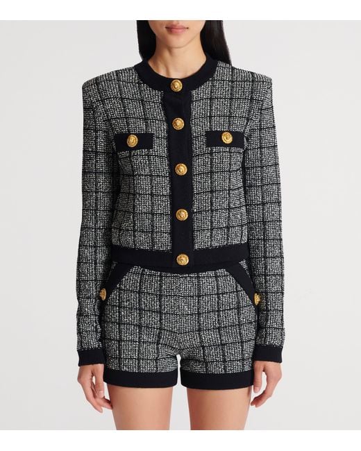 Balmain Black Tweed Check Cardigan