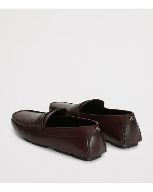 Dolce & Gabbana Brown Calfskin Crocodile-Insert Driving Shoes for men