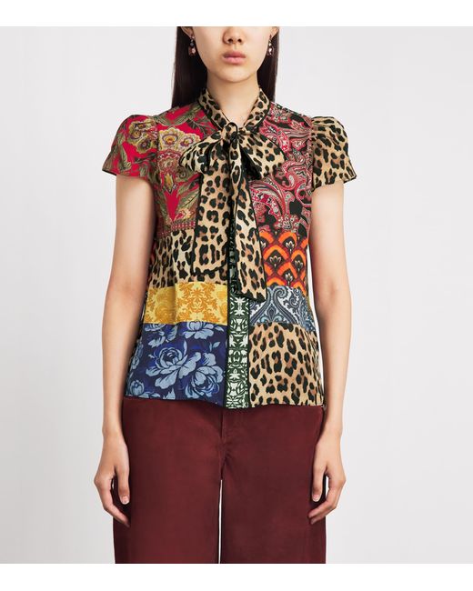 Alice + Olivia Orange Silk Printed Jeannie Blouse