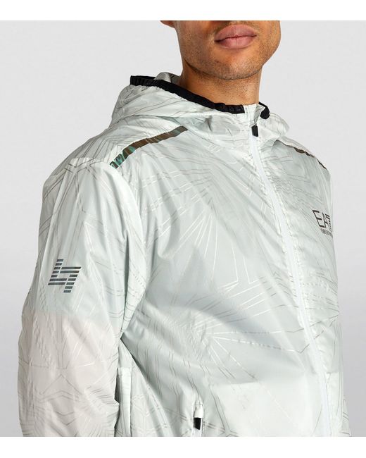 EA7 White Patterned Logo Zip-up Jacket for men