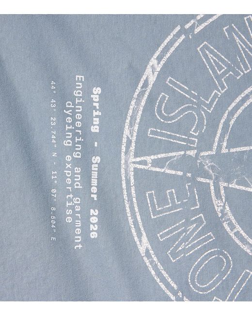 Stone Island Blue Cotton Logo T-Shirt for men