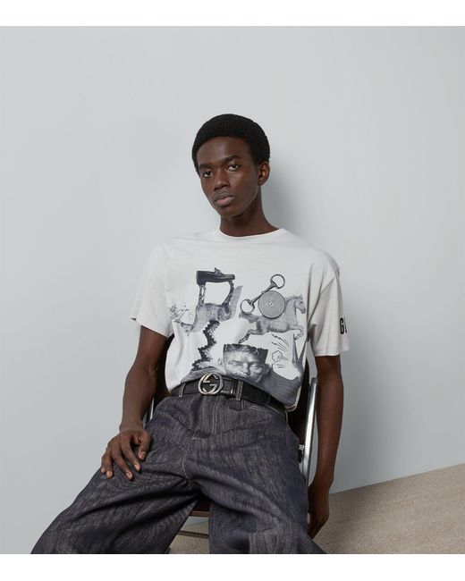 Gucci Gray Cotton Jersey Printed T-shirt