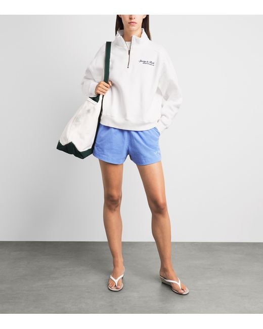 Sporty & Rich White Embroidered Syracuse Quarter-Zip Sweatshirt