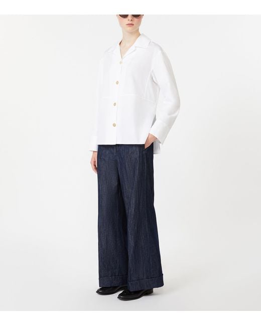 Max Mara Blue Cotton-Linen Denim Trousers