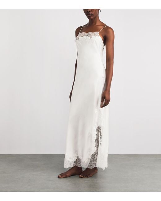 Carine Gilson White Silk Lace-Trim Slip Dress