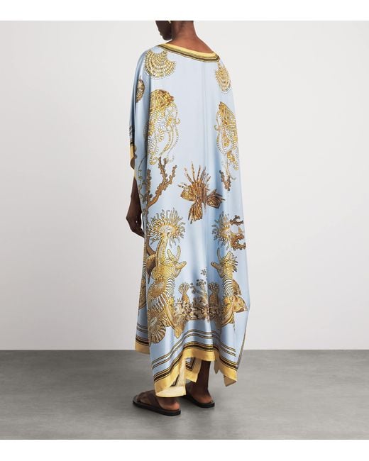 LaDoubleJ Blue Silk Printed Kaftan Maxi Dress