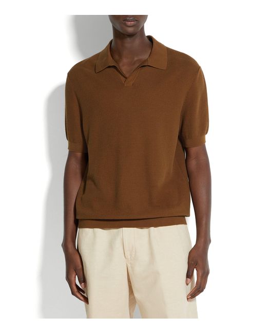 Zegna Brown Cotton Foliage Polo Shirt for men