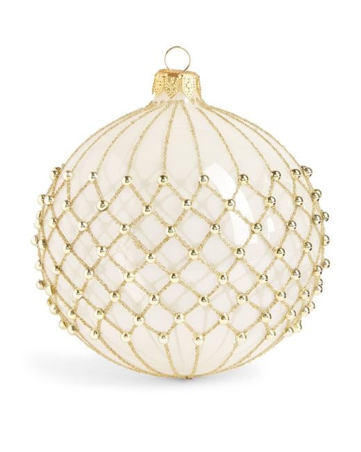 Harrods Metallic Glass Glitter Criss-Cross Bauble
