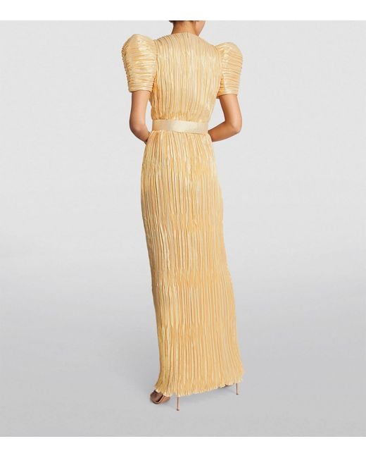 Andrew Gn Metallic Silk-blend Puff-sleeve Belted Gown