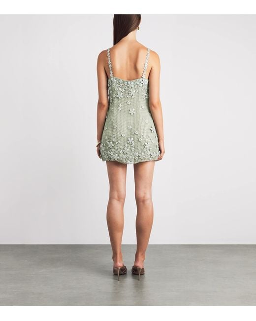 Cult Gaia Green Silk Florabelle Embellished Mini Dress