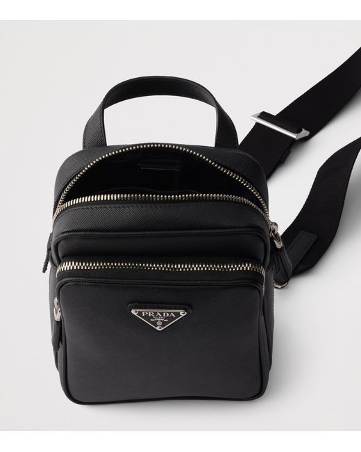 Prada Black Mini Saffiano Leather One-Shoulder Backpack for men