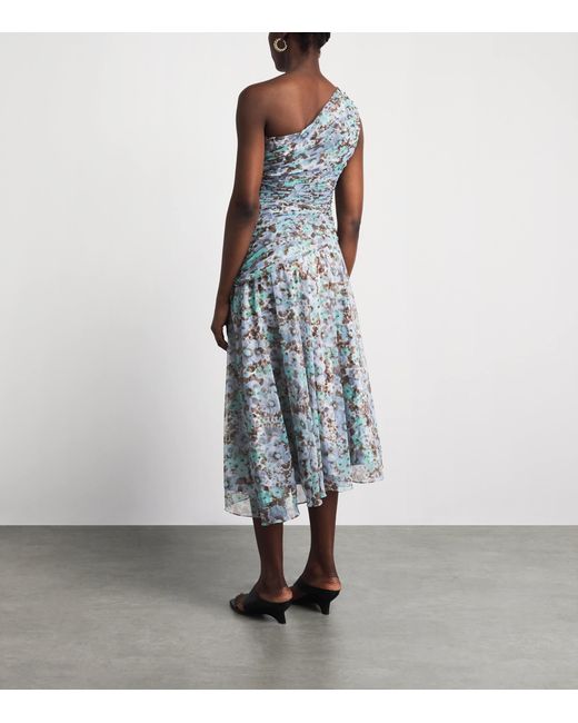 Tory Burch Blue Floral Satin Midi Dress