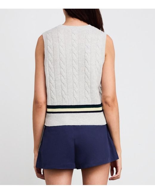 Sandro White Wool-Cashmere Cable-Knit Sweater Vest