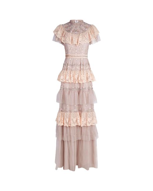 Needle & Thread Pink Cinderella Tiered Lace Gown
