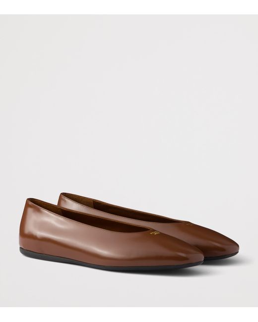 Prada Brown Leather Logo Ballet Flats