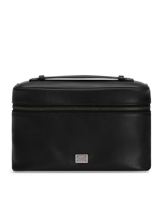 Dolce & Gabbana Black Leather Logo Plaque Toiletry Bag for men