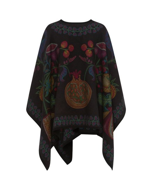 LaDoubleJ Black Wool Embroidered Poncho