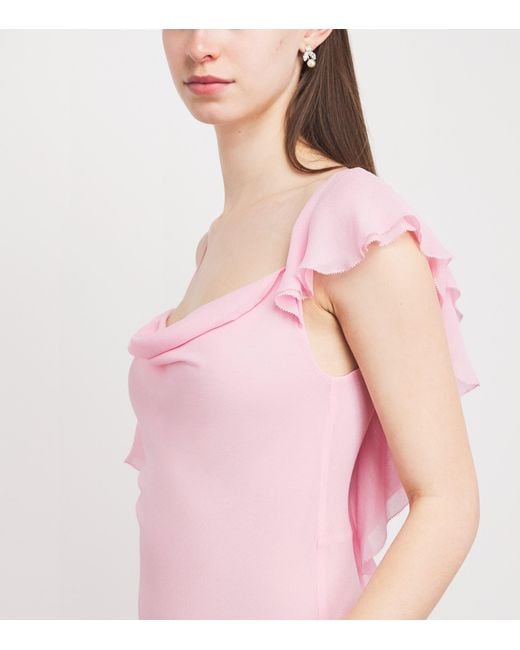 self portrait one shoulder ruffle dress Self-Portrait Georgette Ruffled One-Shoulder Maxi Dress in Pink