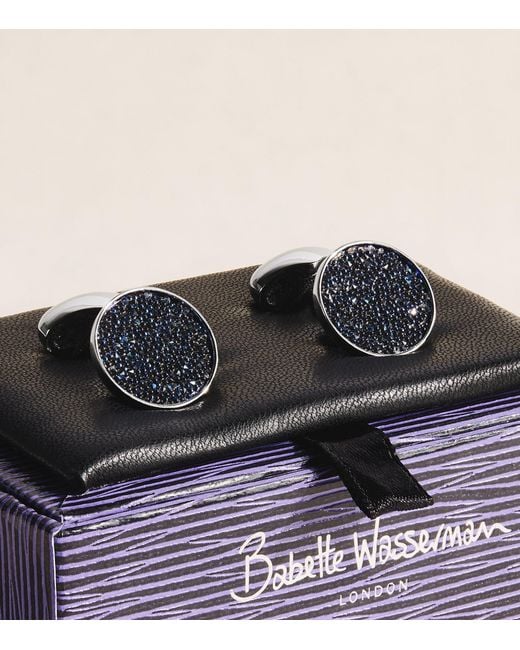 Babette Wasserman Black Crystal-Embellished Moondust Cufflinks for men
