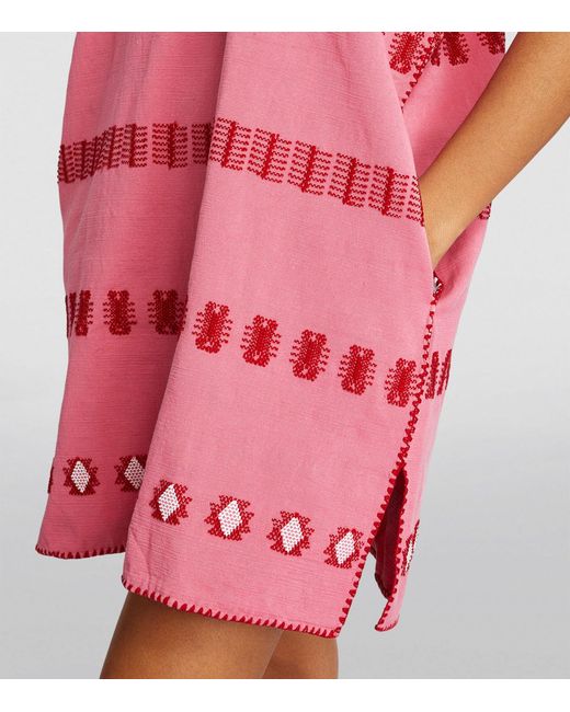 Pippa Holt Pink Cotton Embroidered Mini Kaftan