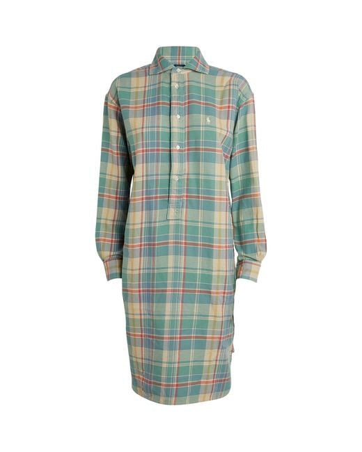 Polo Ralph Lauren Cotton Check Print Shirt Dress in Blue | Lyst UK