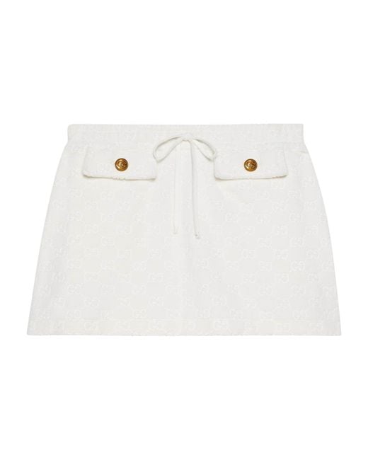 Gucci White Cotton Monogram Mini Skirt