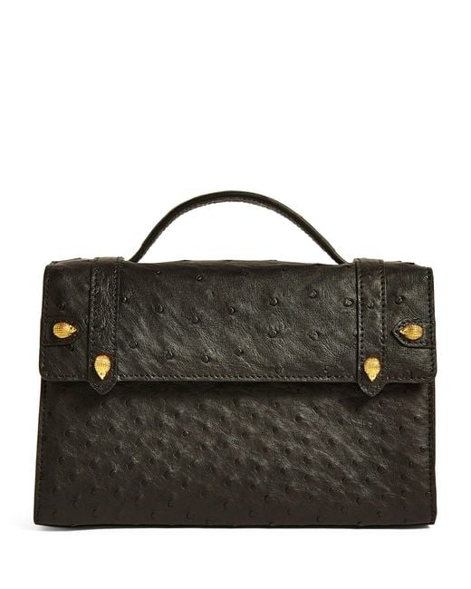 Ethan K Black Ostrich Leather Mini Briefcase Top-handle Bag
